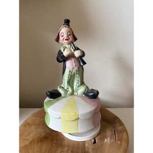 Vintage Clown Music Box Sad Hobo Carnival Figurine Oh What a Beautiful Morning
